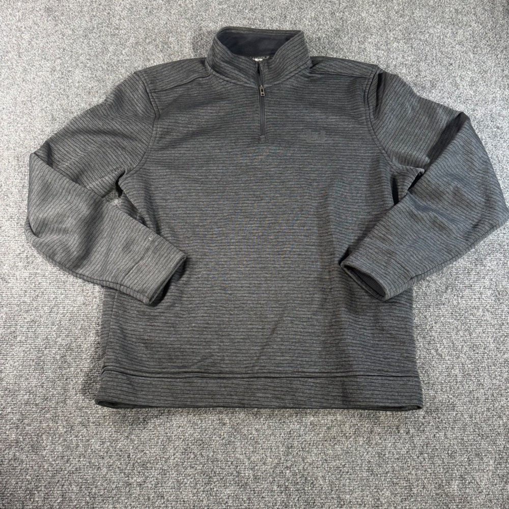 Under Armour Storm Golf Mens Medium 1/4 Zip Pullover Charcoal Gray Stripe Sweate